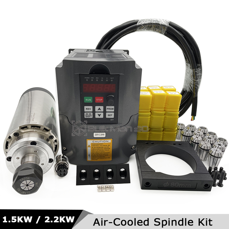 Air Cooled 1.5Kw Spindle Motor Inverter 110V - 2.2KW 1.5KW طقم محرك مغزل CNC